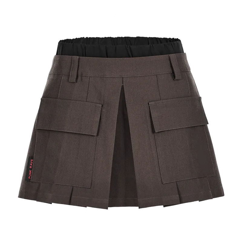 Women's Grunge Big-pocket Plaid Pleated Skirt