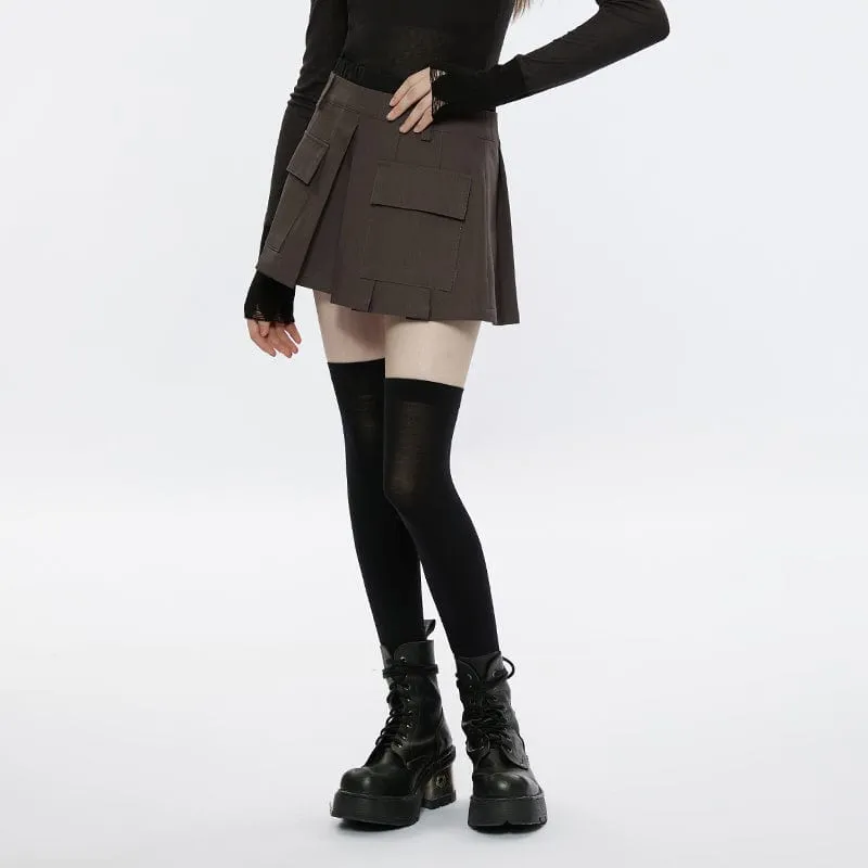 Women's Grunge Big-pocket Plaid Pleated Skirt