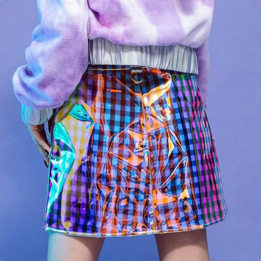 Women's Grunge Contrast  Color Plaid Short Skirt