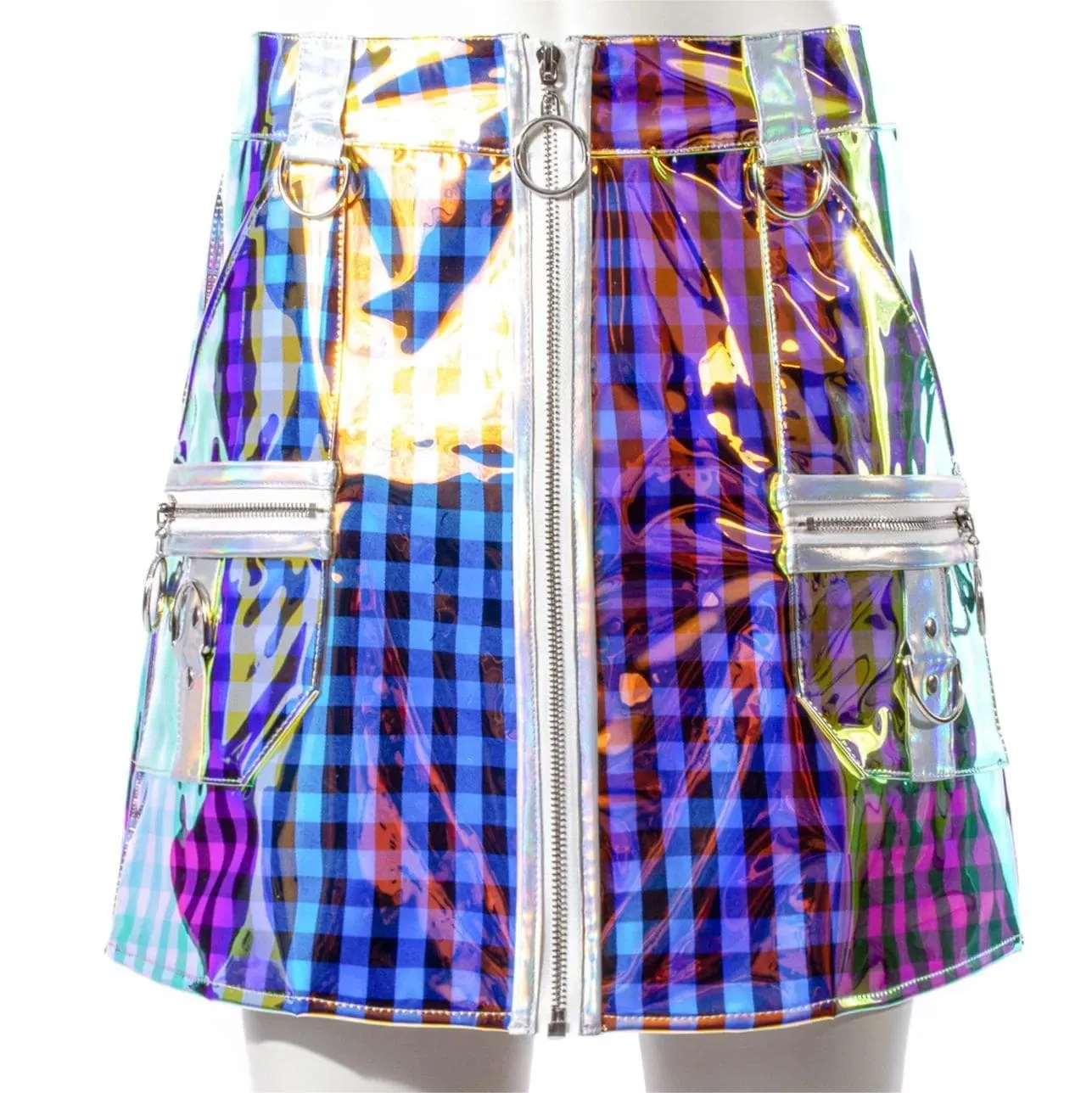 Women's Grunge Contrast  Color Plaid Short Skirt