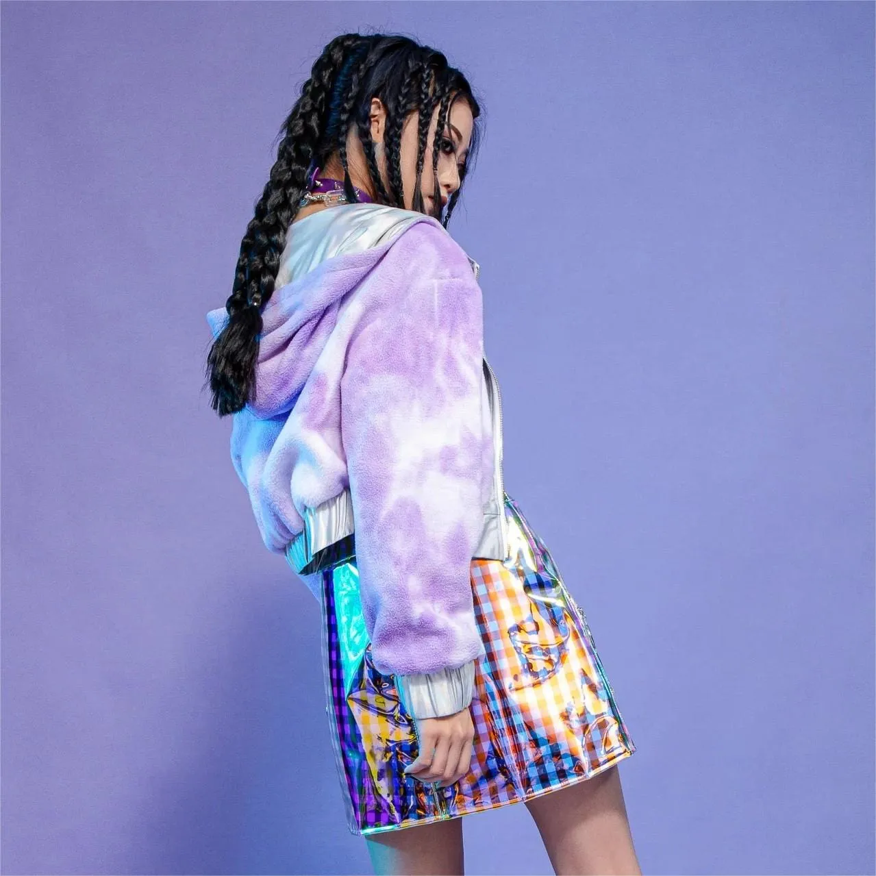 Women's Grunge Contrast  Color Plaid Short Skirt