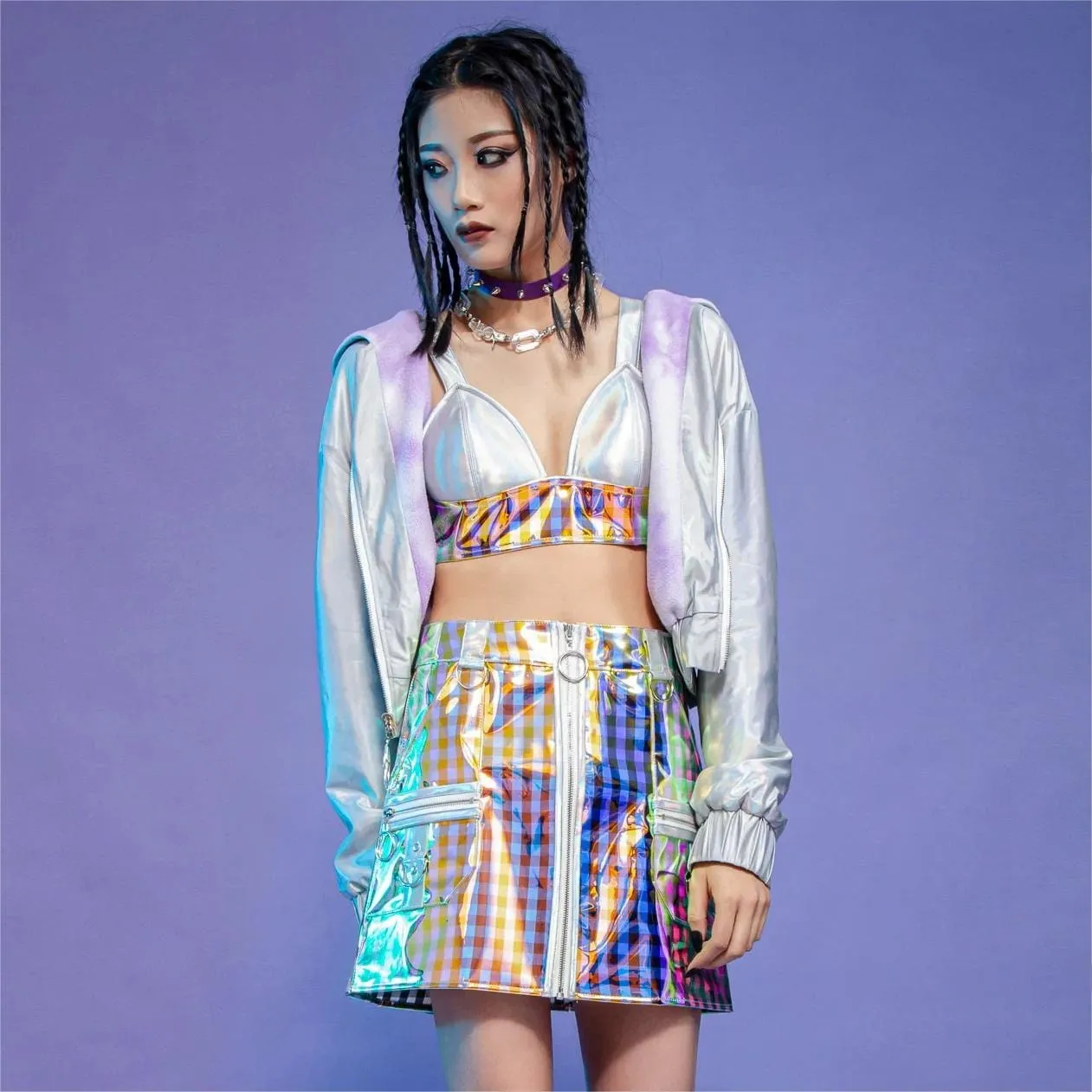 Women's Grunge Contrast  Color Plaid Short Skirt