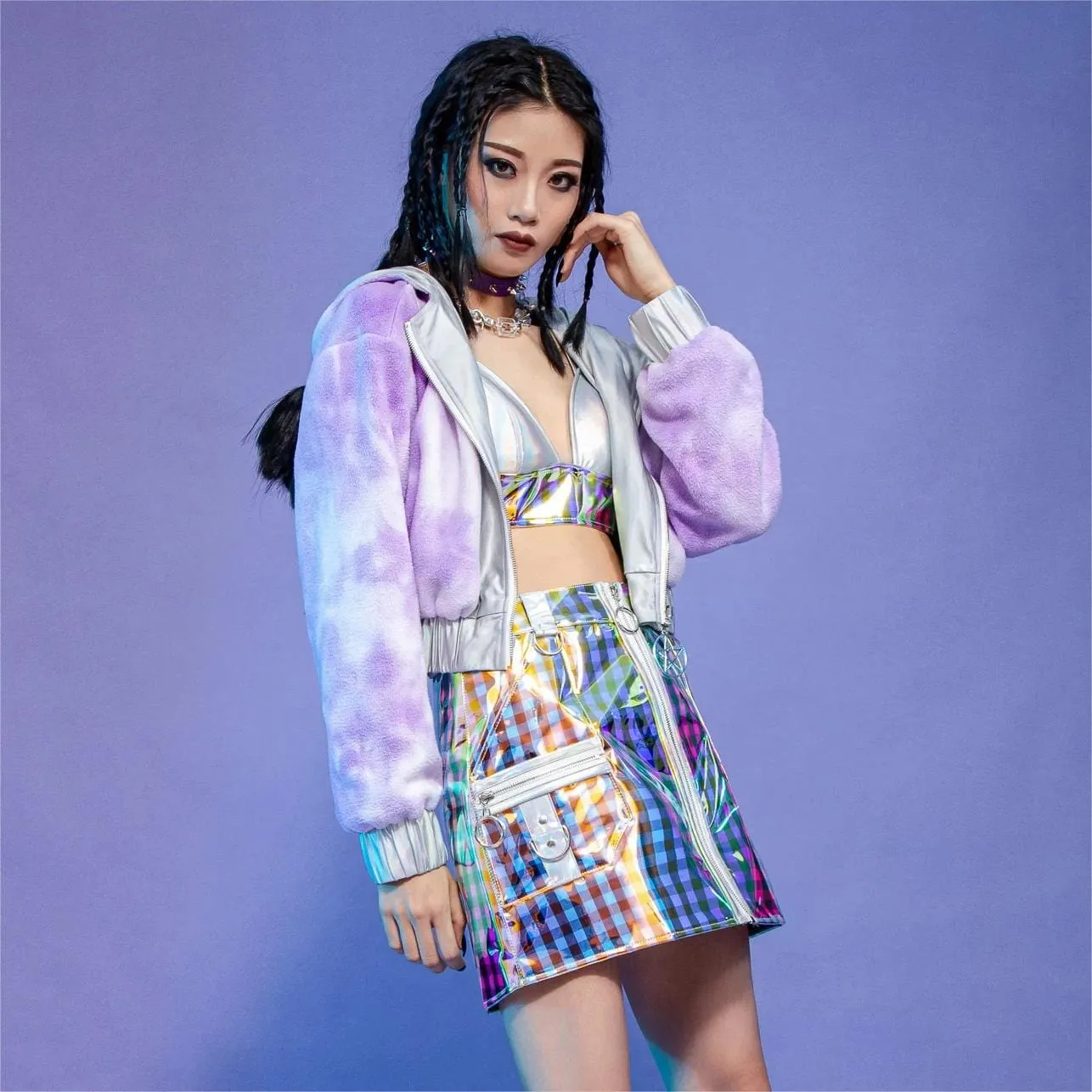 Women's Grunge Contrast  Color Plaid Short Skirt