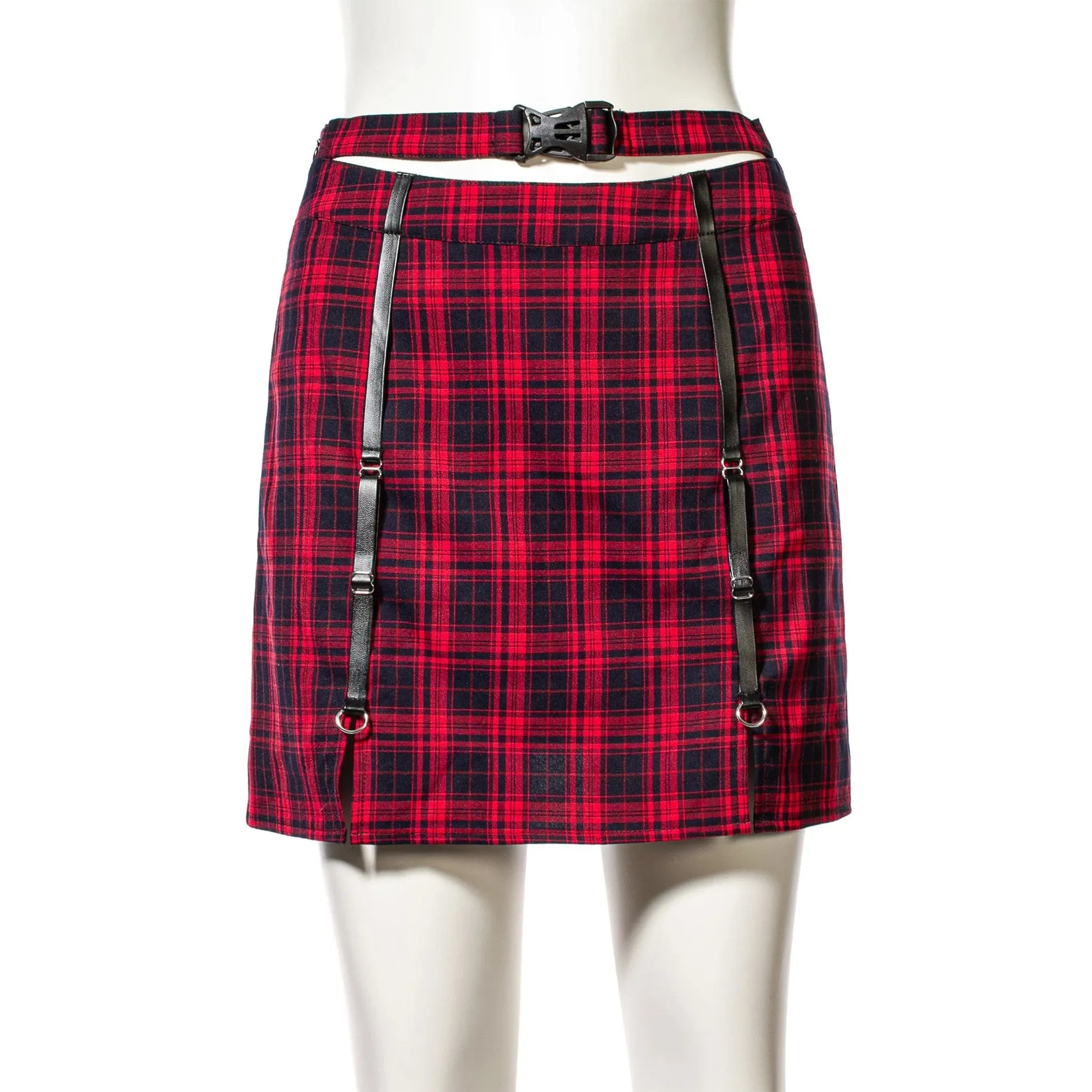 Women's Grunge Cutout Buckle Plaid Skirt