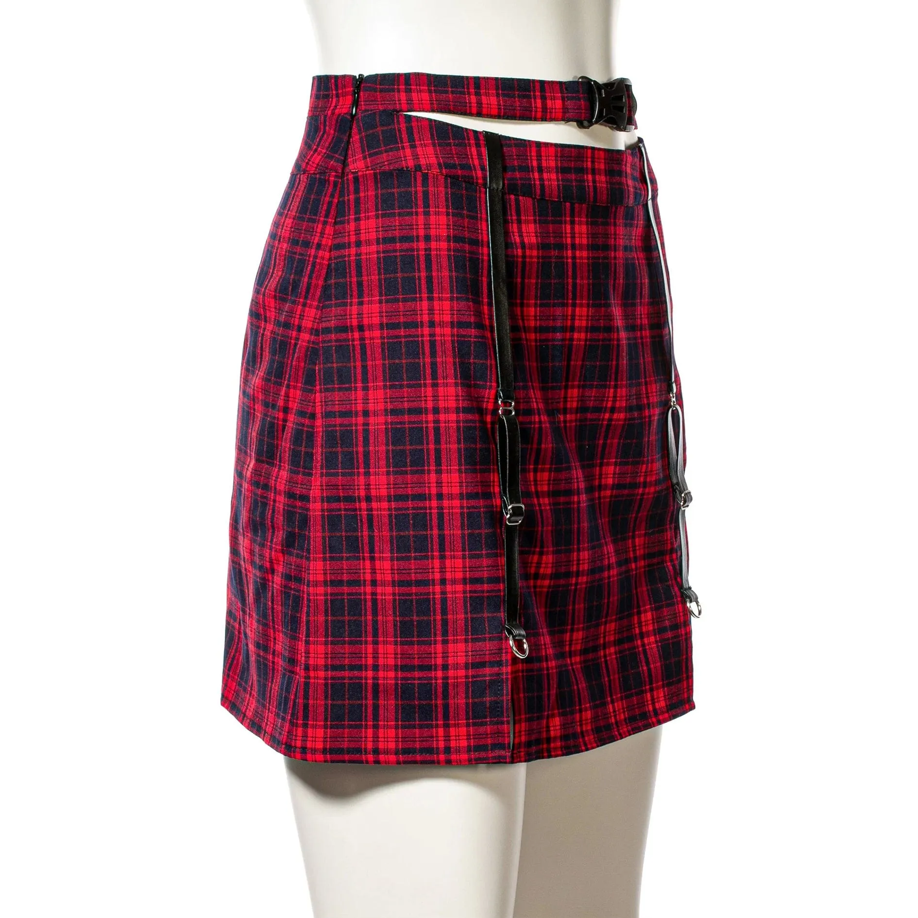 Women's Grunge Cutout Buckle Plaid Skirt