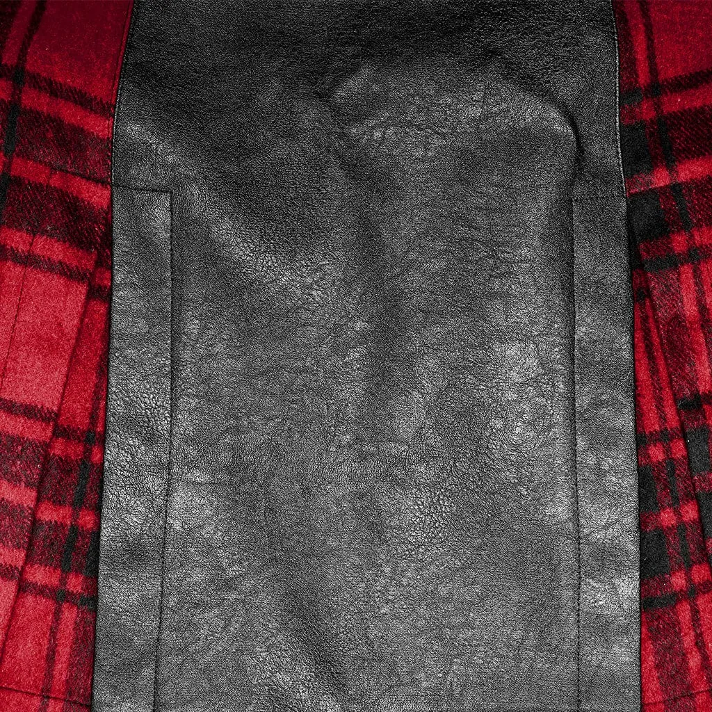 Women's Grunge Faux Leather Splice Plaid Skirt