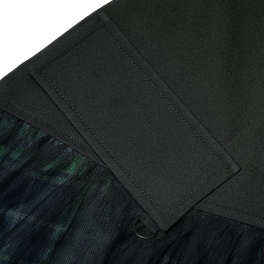 Women's Grunge High-waisted Mesh Green Plaid Short Skirt