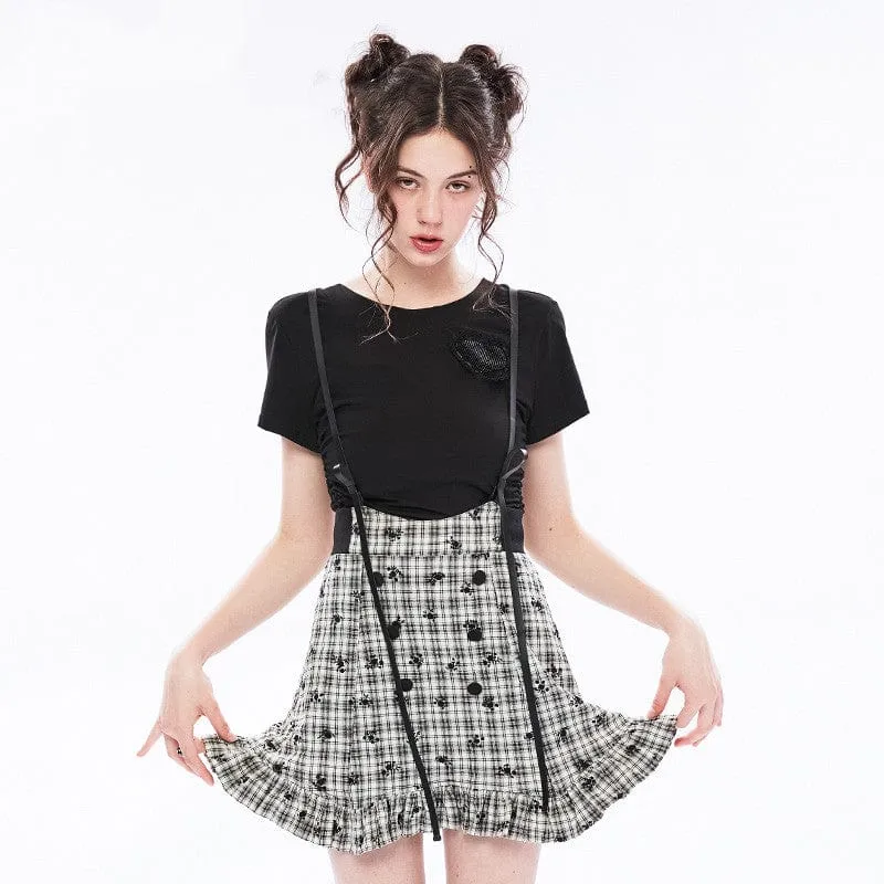 Women's Grunge High-waisted Plaid Suspender Skirt