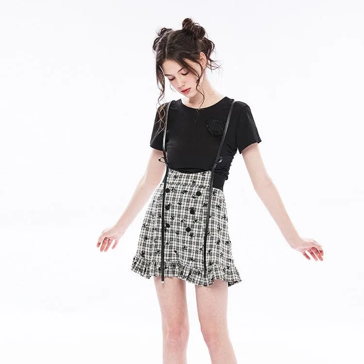 Women's Grunge High-waisted Plaid Suspender Skirt