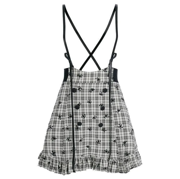 Women's Grunge High-waisted Plaid Suspender Skirt