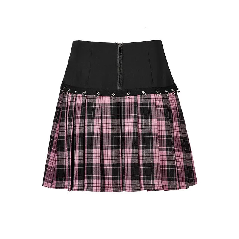 Women's Grunge High-waisted Red Plaid Pleated Skirt