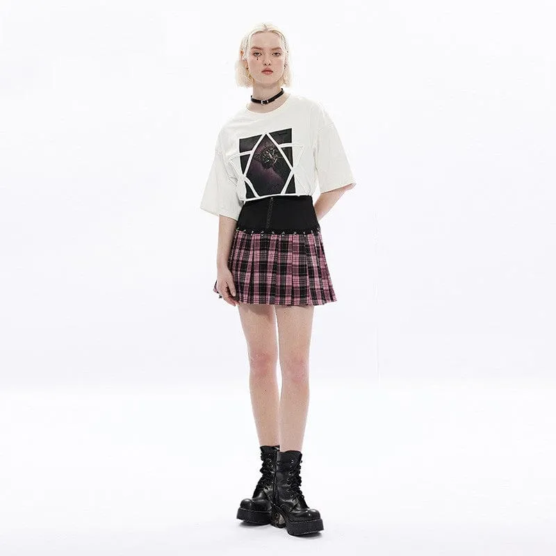 Women's Grunge High-waisted Red Plaid Pleated Skirt