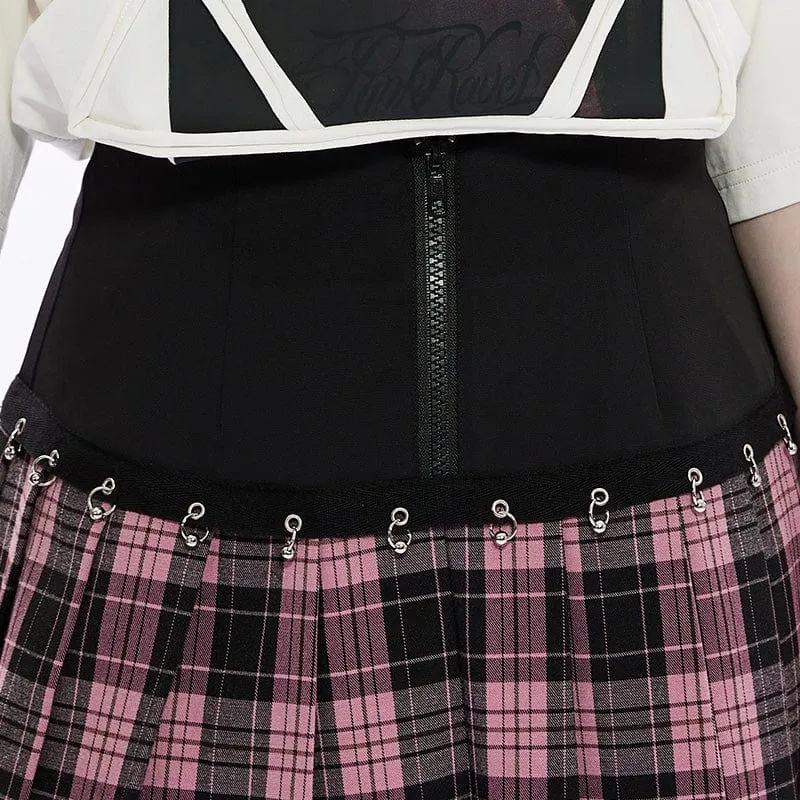Women's Grunge High-waisted Red Plaid Pleated Skirt