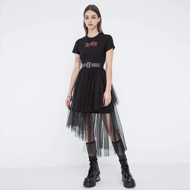Women's Grunge Irregular Hem Splicing Multilayered Mesh Dresses