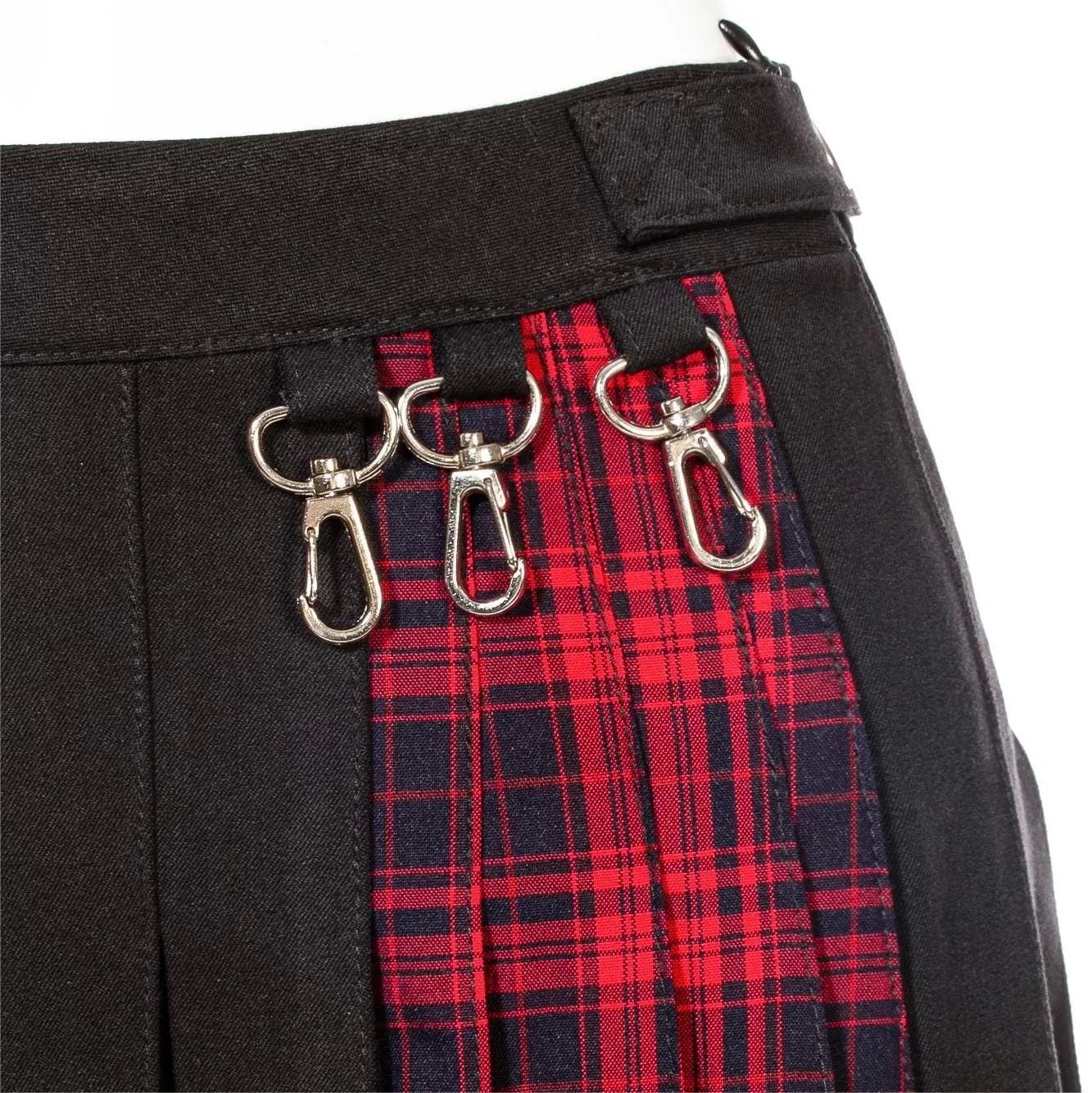 Women's Grunge Irregular Plaid Splice Pleated Skirt Red