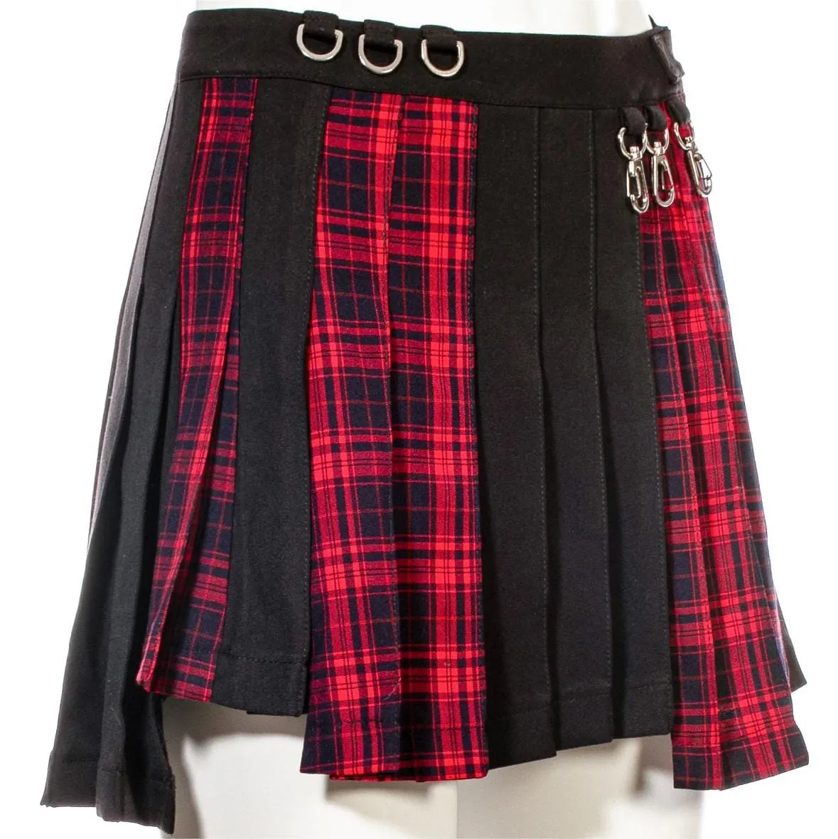 Women's Grunge Irregular Plaid Splice Pleated Skirt Red