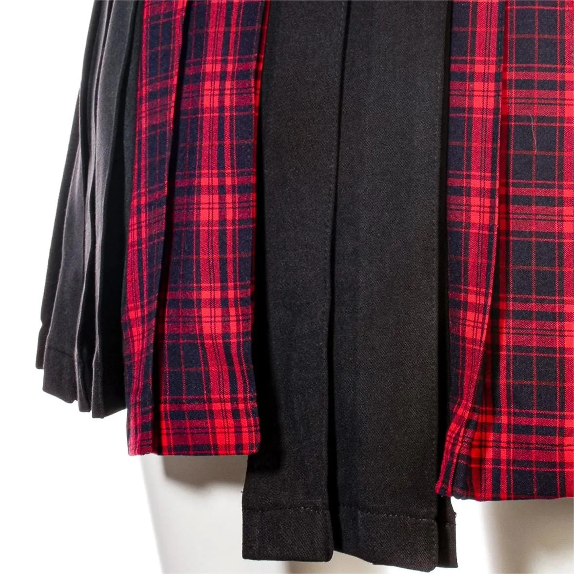 Women's Grunge Irregular Plaid Splice Pleated Skirt Red