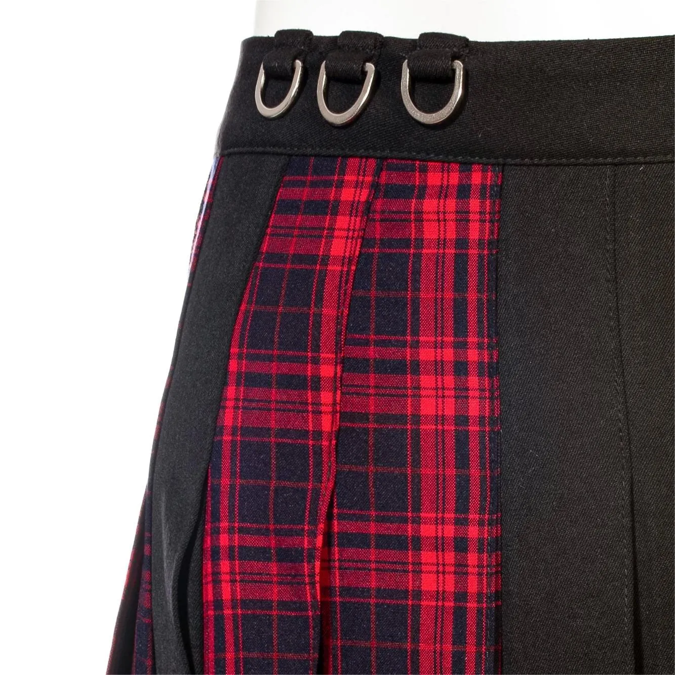 Women's Grunge Irregular Plaid Splice Pleated Skirt Red