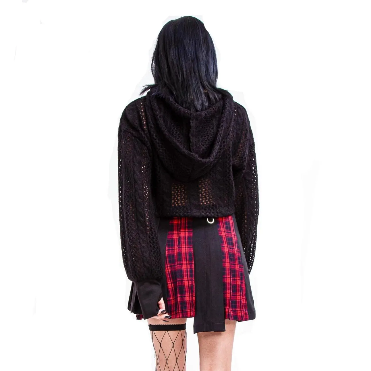 Women's Grunge Irregular Plaid Splice Pleated Skirt Red