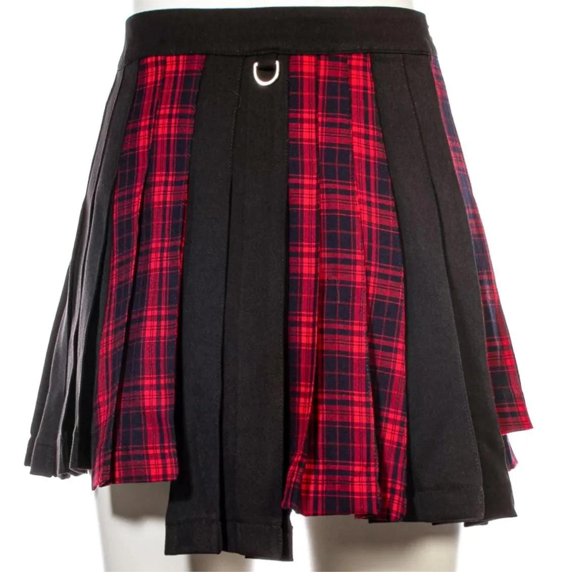 Women's Grunge Irregular Plaid Splice Pleated Skirt Red