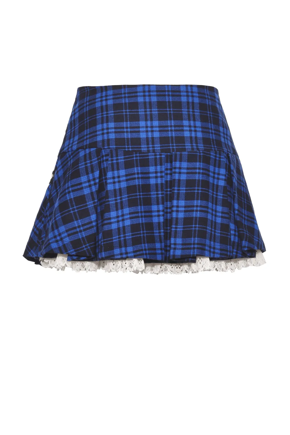 Women's Grunge Plaid Mini Skirt with Lace Trim and Rivets