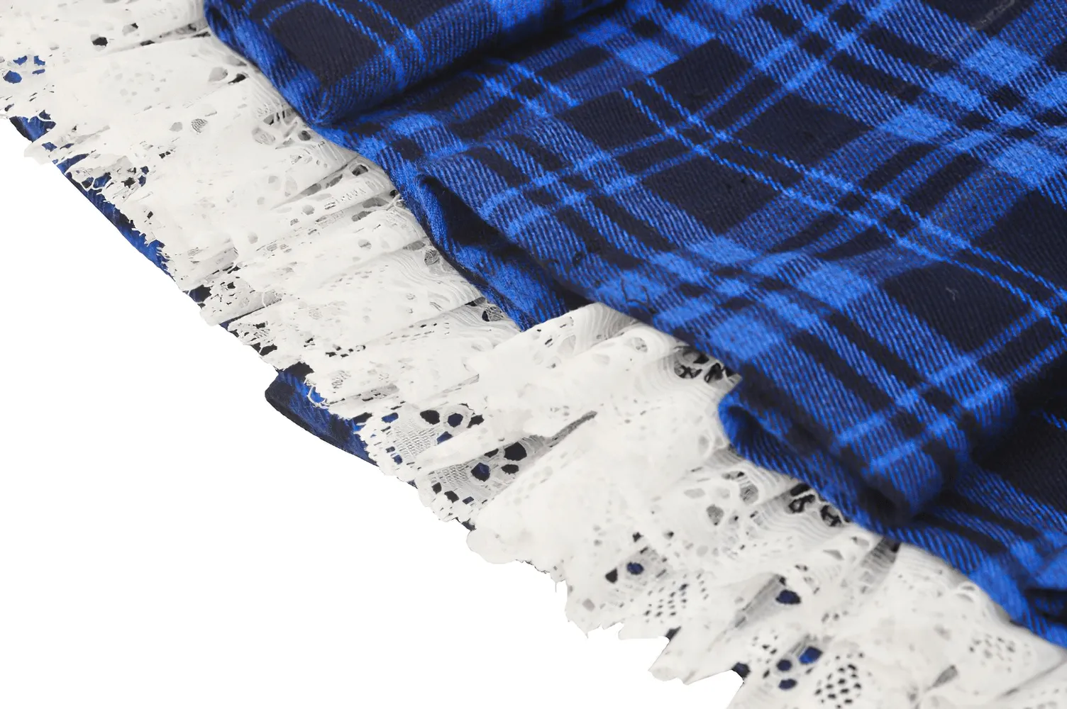 Women's Grunge Plaid Mini Skirt with Lace Trim and Rivets