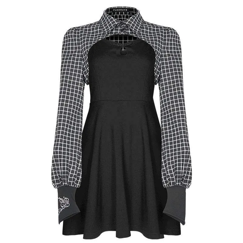 Women's Grunge Plaid Shirts Splicing Ripped Dresses