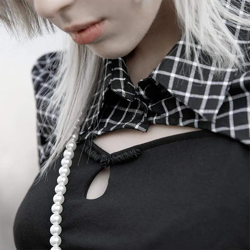 Women's Grunge Plaid Shirts Splicing Ripped Dresses