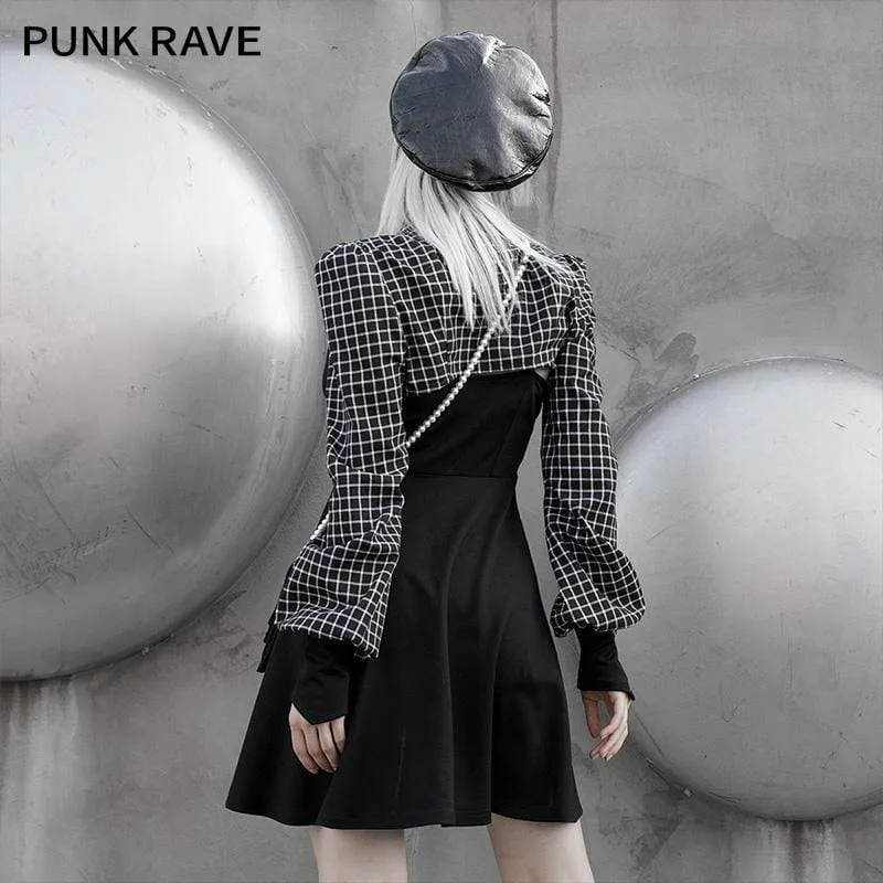 Women's Grunge Plaid Shirts Splicing Ripped Dresses