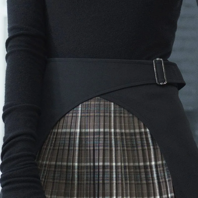 Women's Grunge Plaid Splice Pleated Skirt