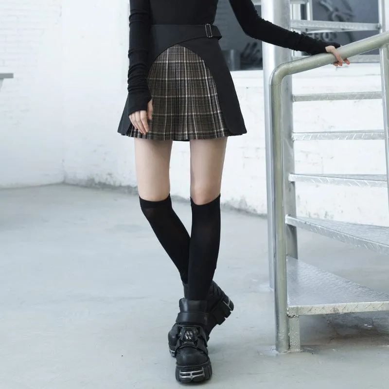 Women's Grunge Plaid Splice Pleated Skirt