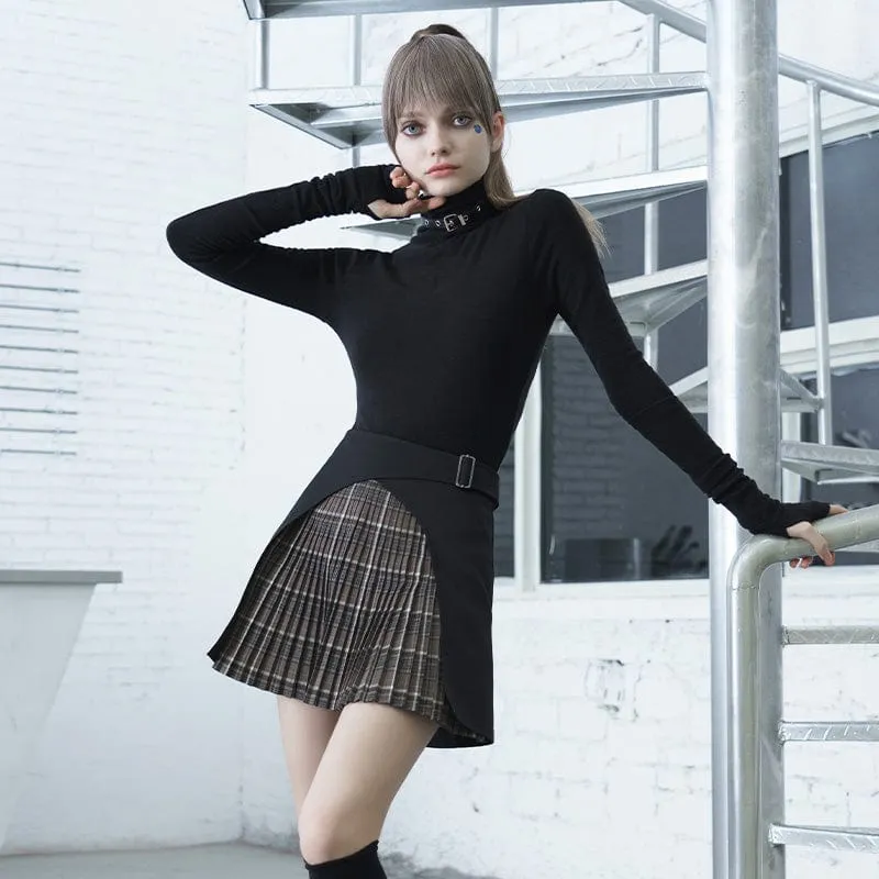 Women's Grunge Plaid Splice Pleated Skirt