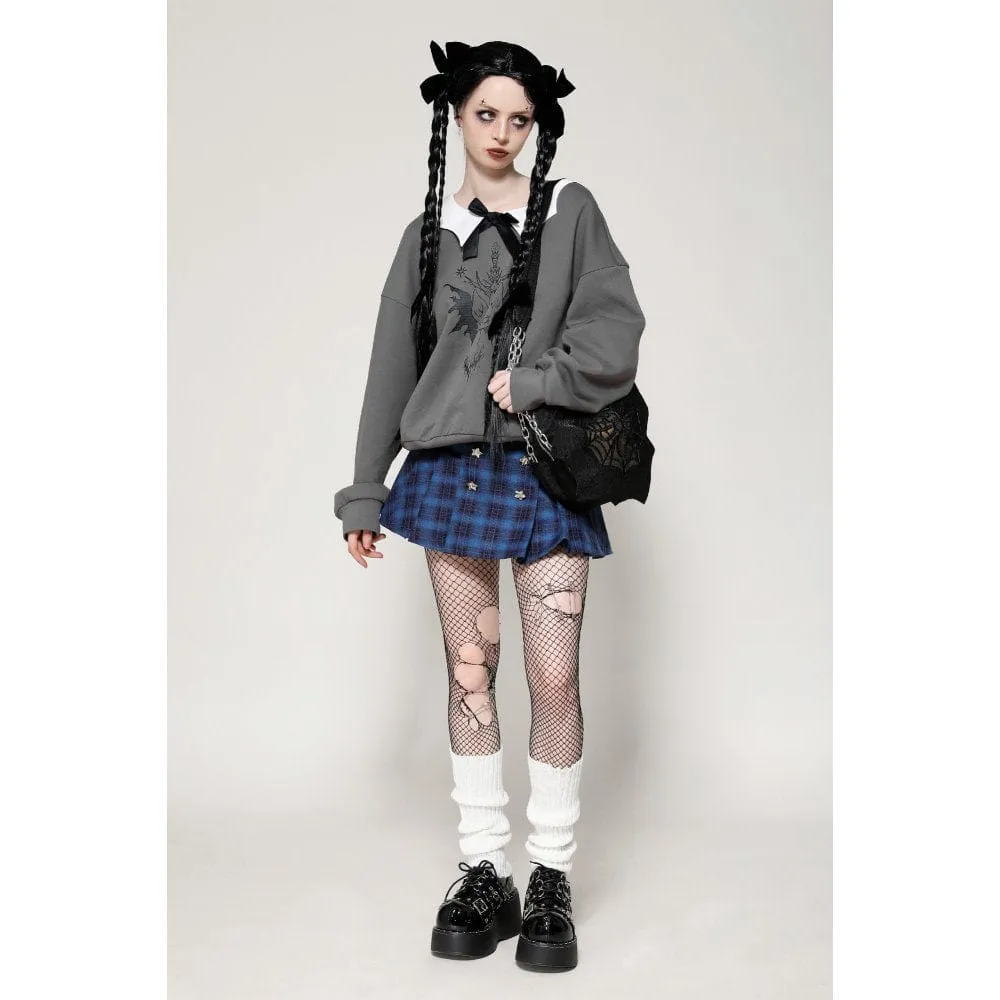 Women's Grunge Stars Plaid Short Skirt Blue