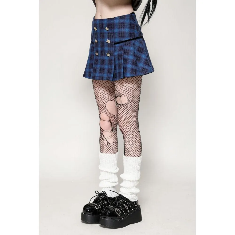 Women's Grunge Stars Plaid Short Skirt Blue
