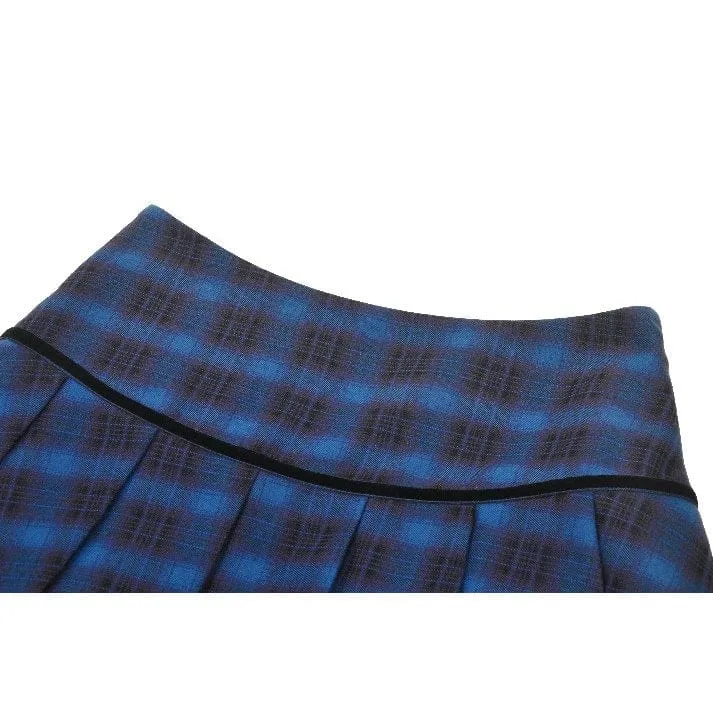 Women's Grunge Stars Plaid Short Skirt Blue