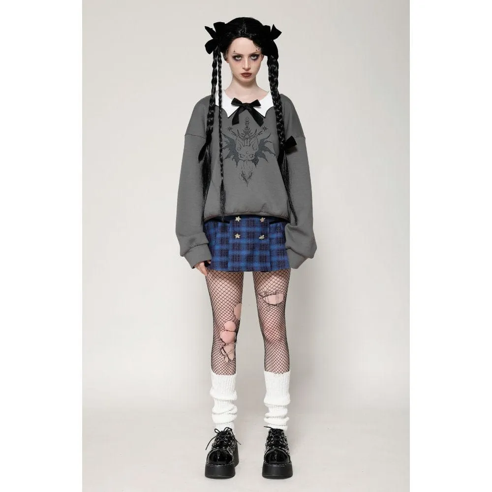 Women's Grunge Stars Plaid Short Skirt Blue