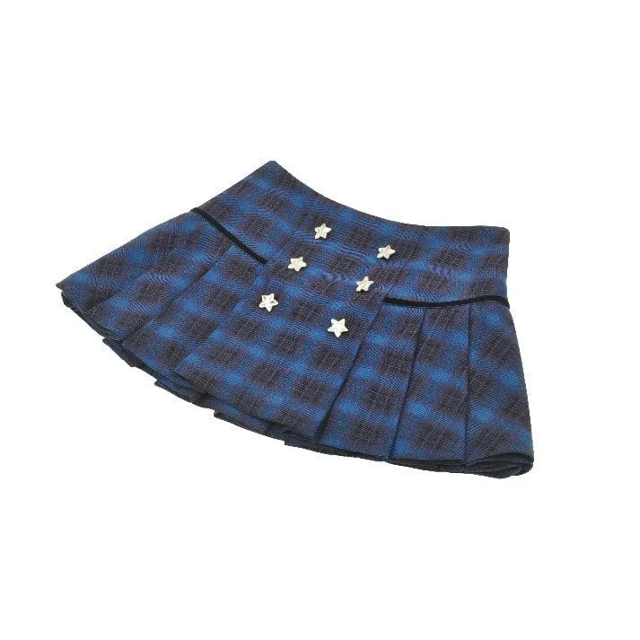 Women's Grunge Stars Plaid Short Skirt Blue