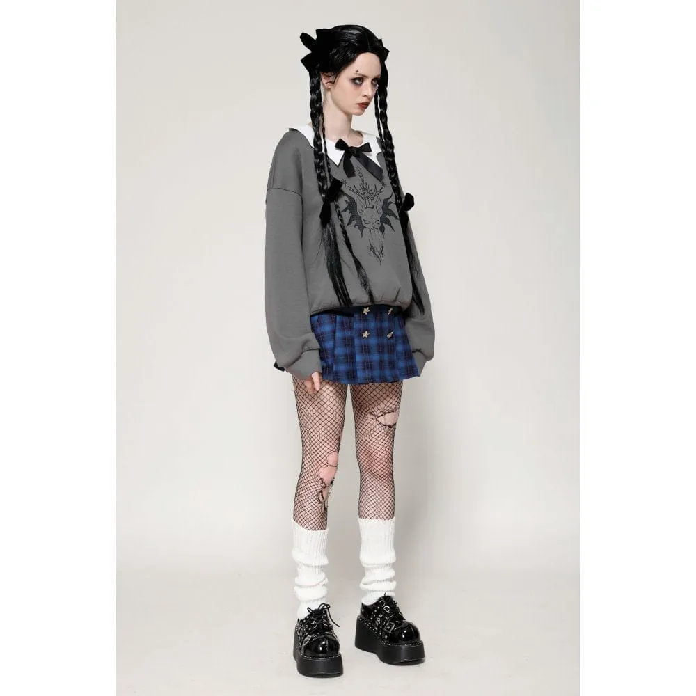 Women's Grunge Stars Plaid Short Skirt Blue