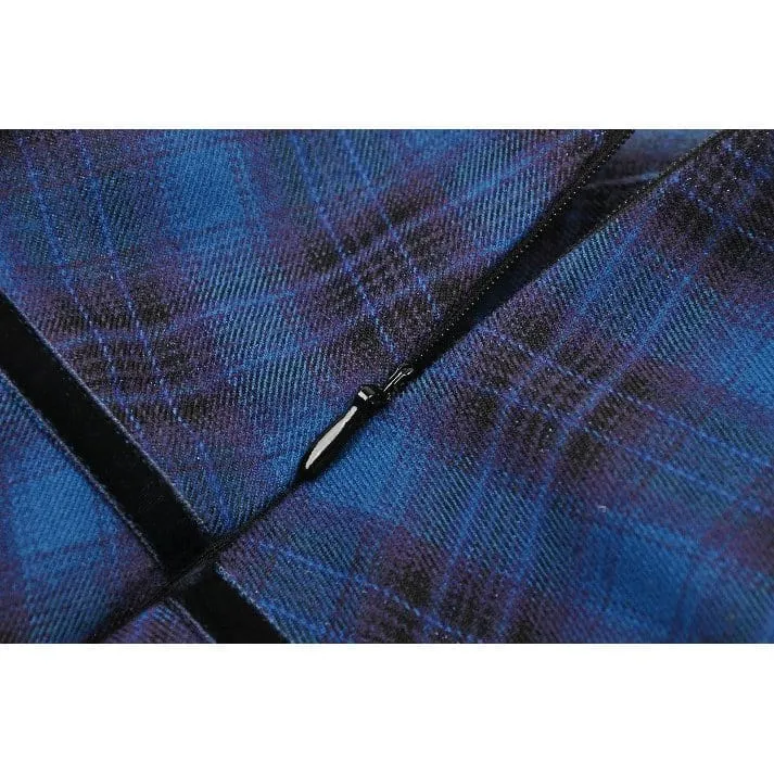 Women's Grunge Stars Plaid Short Skirt Blue