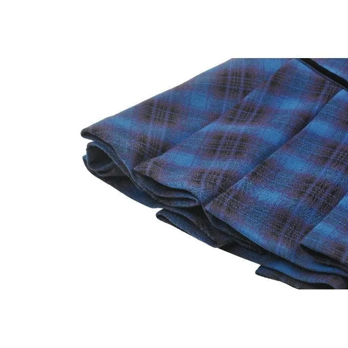 Women's Grunge Stars Plaid Short Skirt Blue