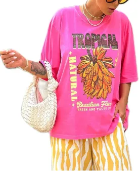 Womens Teens Oversized Graphic Tshirts Y2k Flower Fruit Vintage Tees Beach Surfer Casual Short Sleeve T Shirts