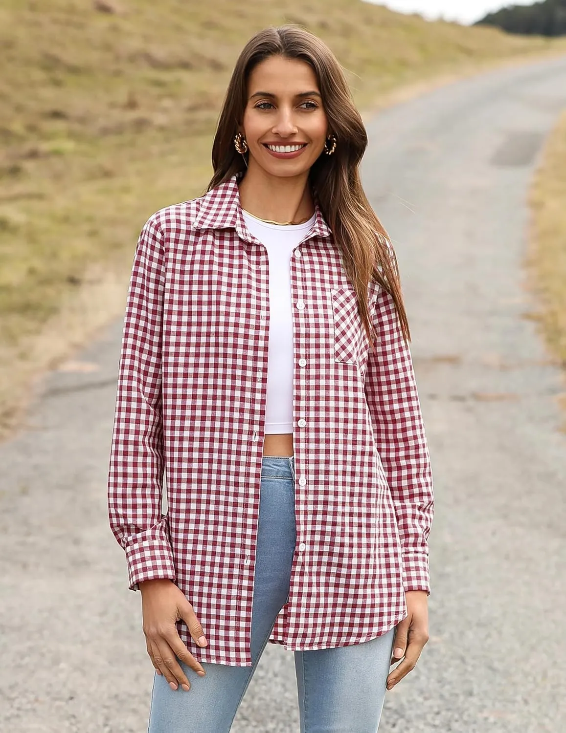 Zeagoo Long Sleeve Plaid Shirt for Women Button Down Shirts Buffalo Shackets Business Casual Blouses