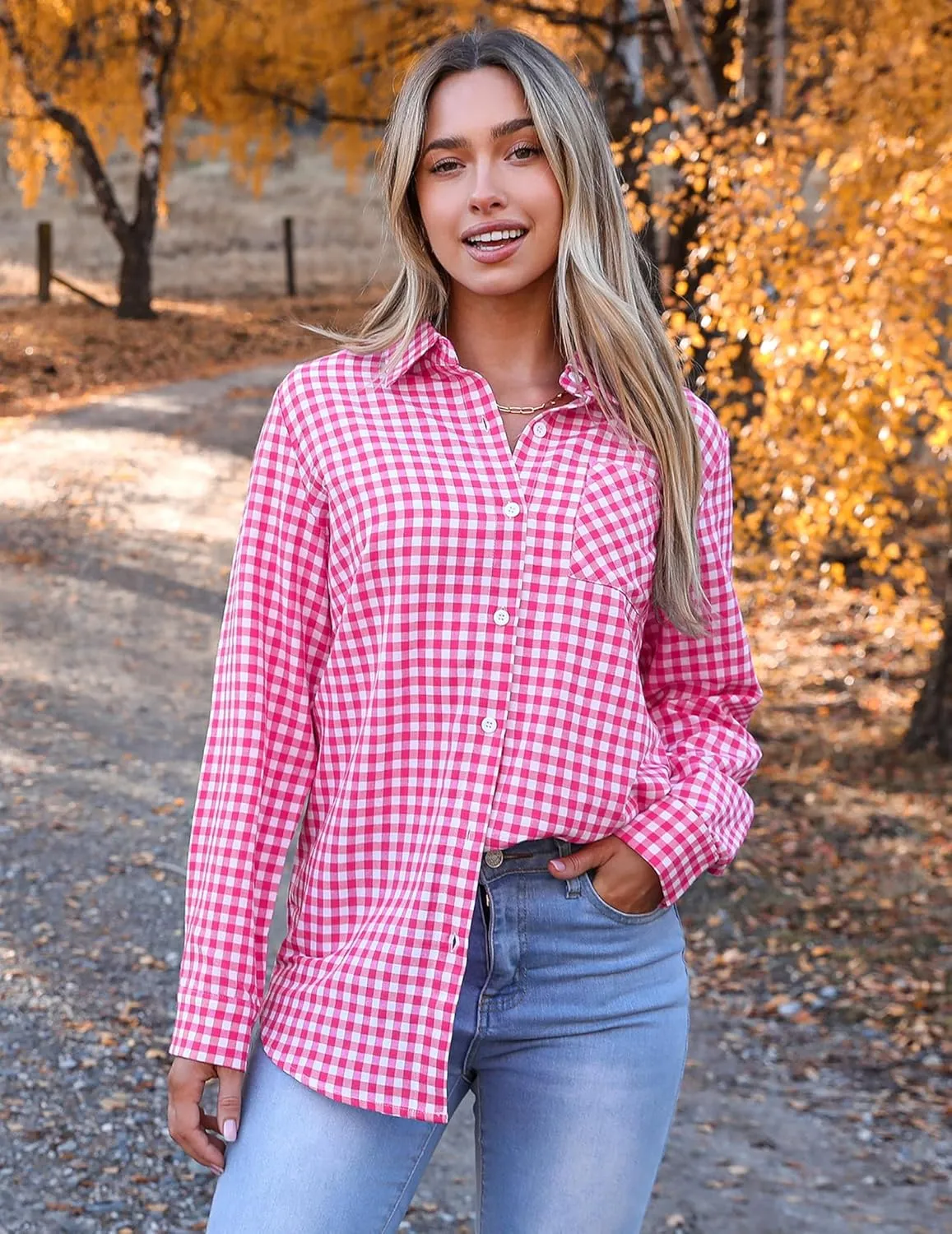 Zeagoo Long Sleeve Plaid Shirt for Women Button Down Shirts Buffalo Shackets Business Casual Blouses