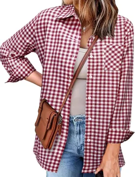 Zeagoo Long Sleeve Plaid Shirt for Women Button Down Shirts Buffalo Shackets Business Casual Blouses