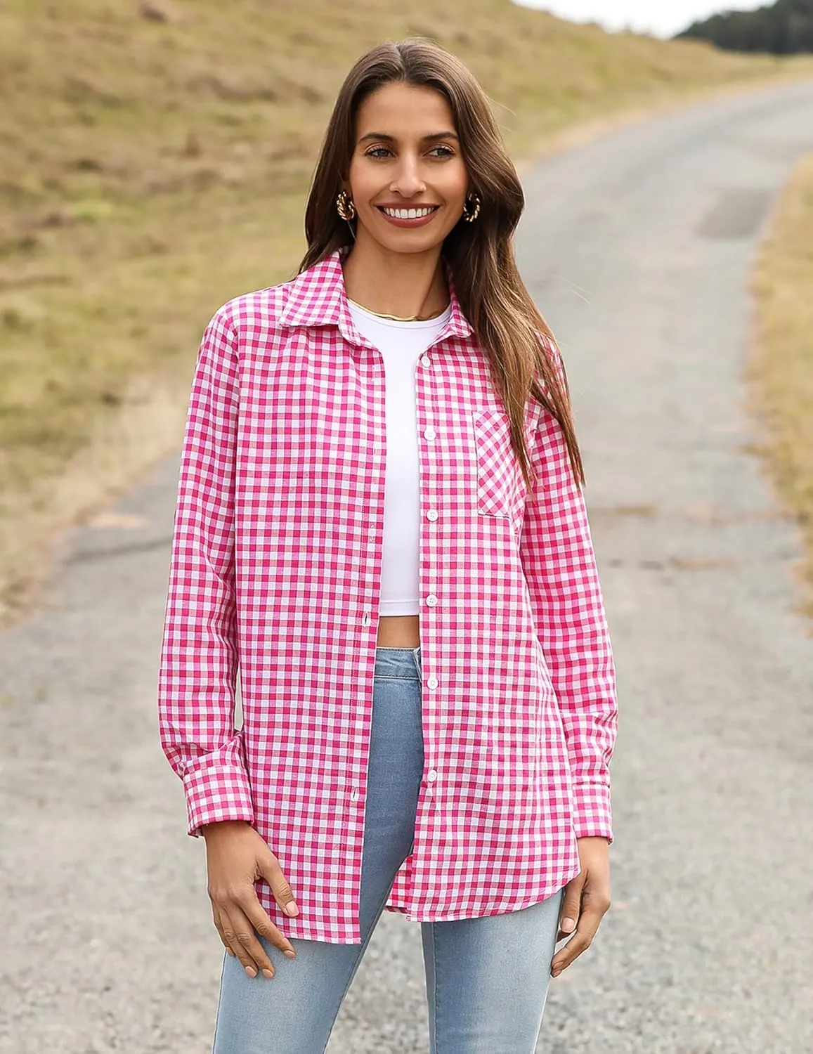 Zeagoo Long Sleeve Plaid Shirt for Women Button Down Shirts Buffalo Shackets Business Casual Blouses