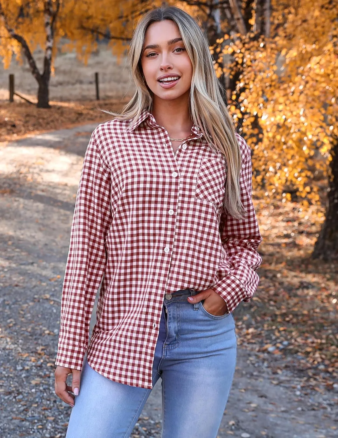 Zeagoo Long Sleeve Plaid Shirt for Women Button Down Shirts Buffalo Shackets Business Casual Blouses