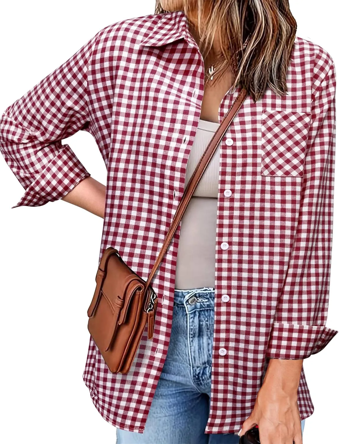 Zeagoo Long Sleeve Plaid Shirt for Women Button Down Shirts Buffalo Shackets Business Casual Blouses