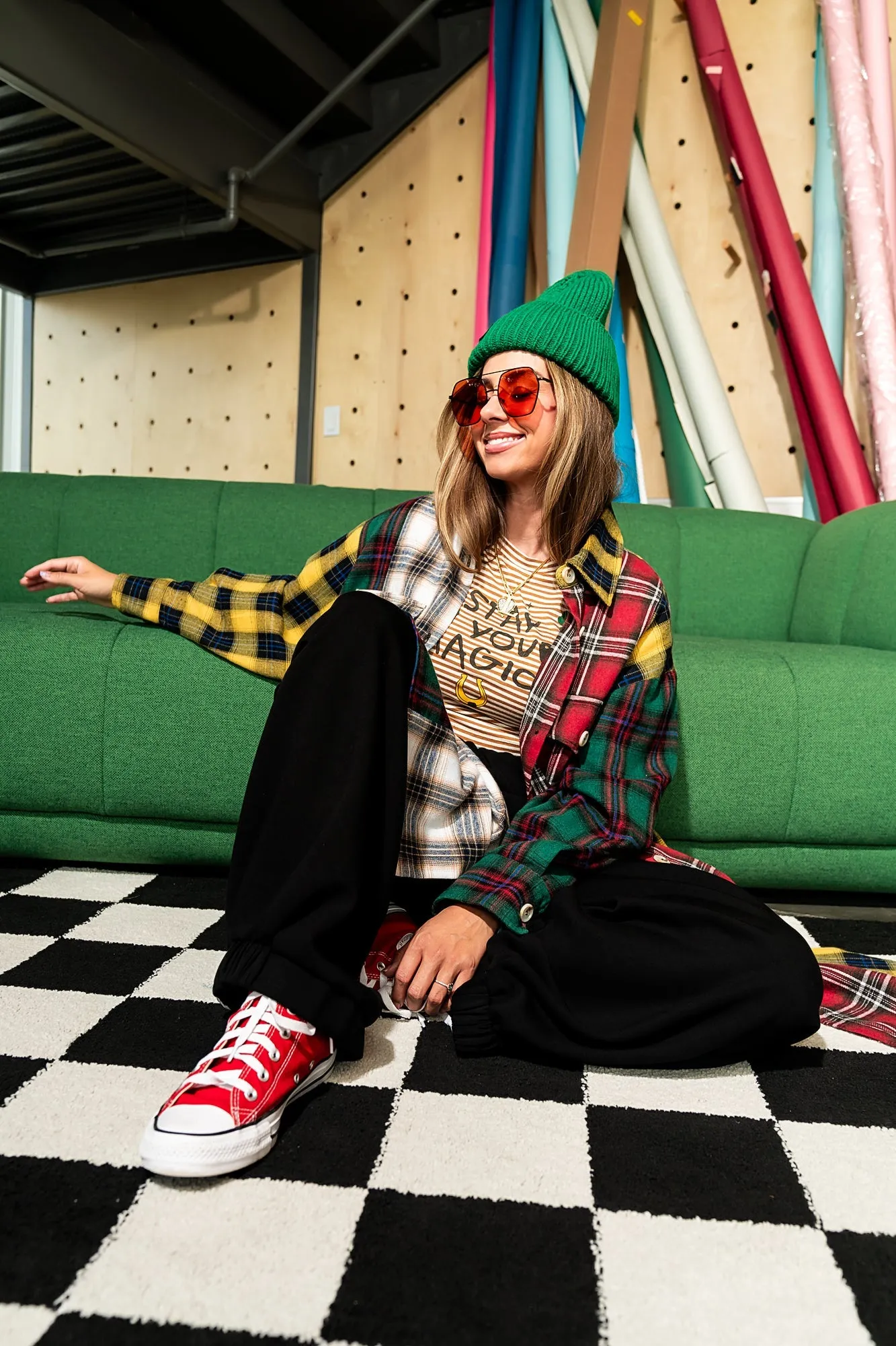 Zuri Oversized Grunge Flannel in Color Block Patchwork