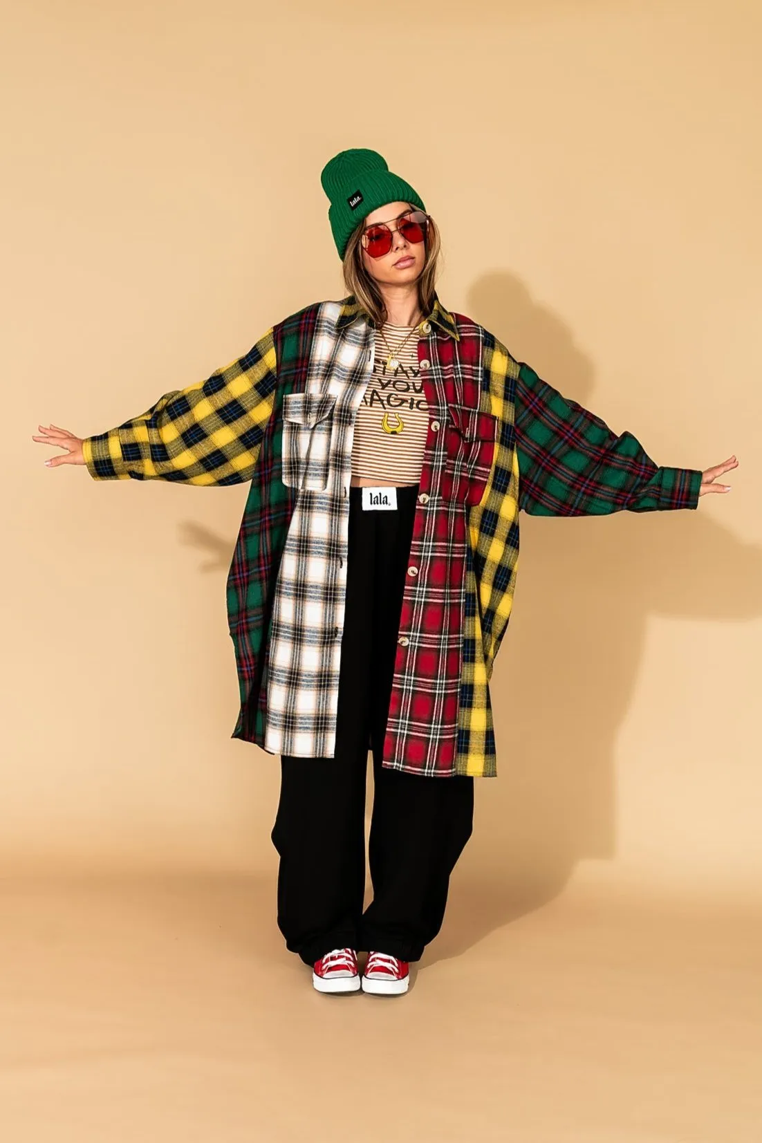 Zuri Oversized Grunge Flannel in Color Block Patchwork