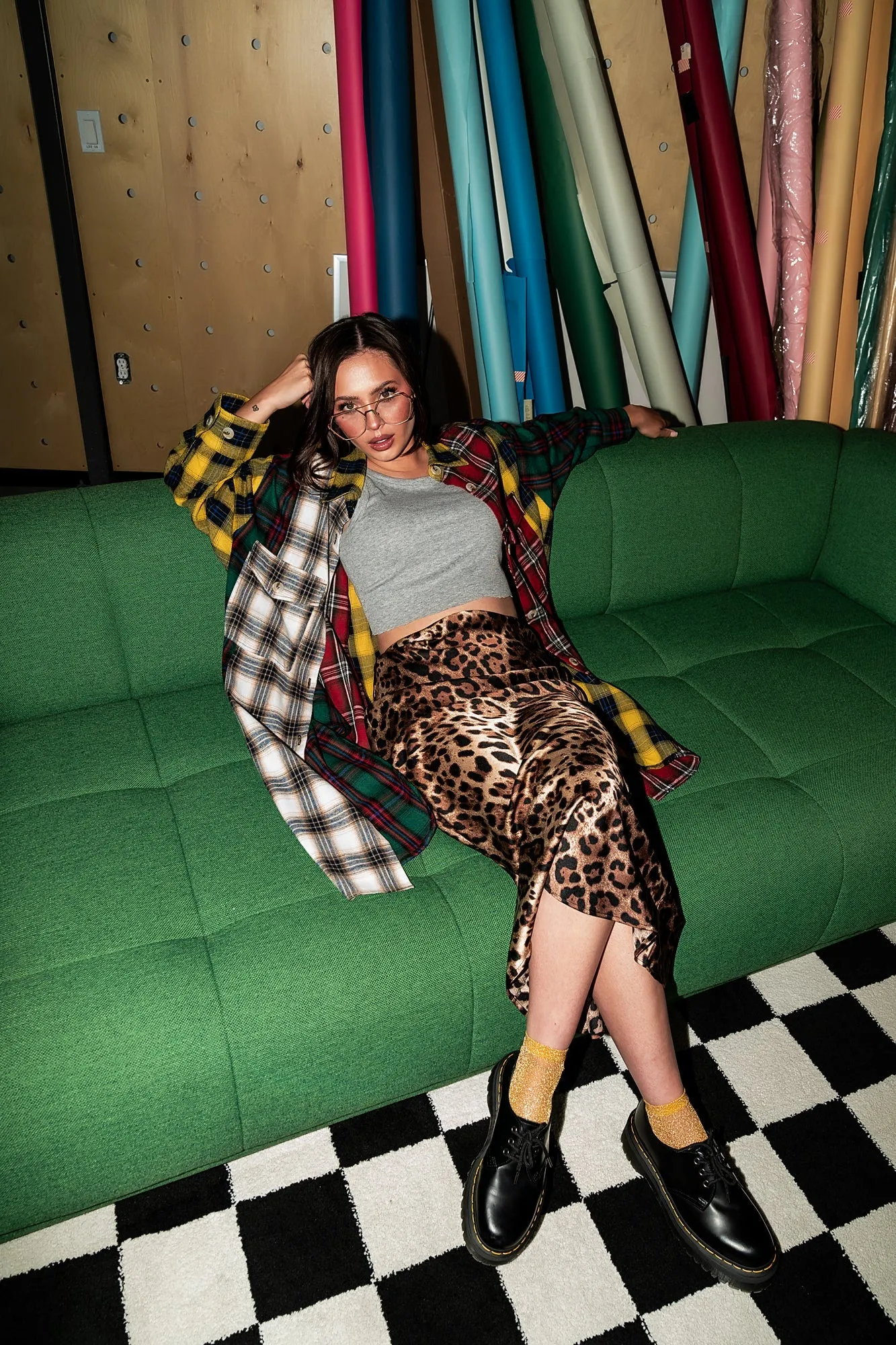 Zuri Oversized Grunge Flannel in Color Block Patchwork